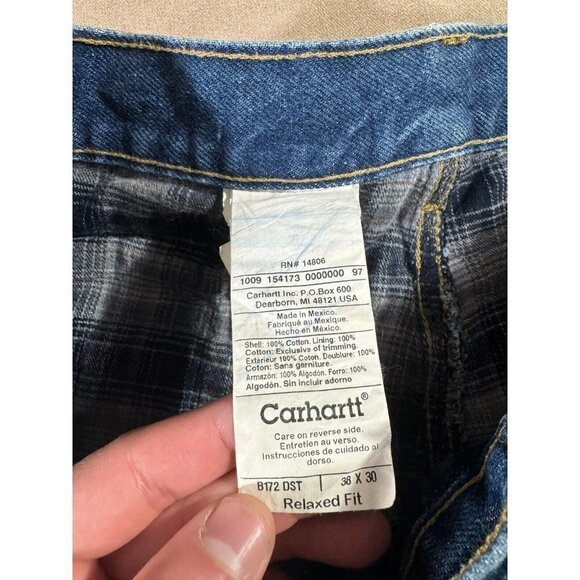 Carhartt Mens Relaxed B172 DST Denim Jeans Straight Leg Flannel Lined Blue 38x30 - Picture 8 of 11